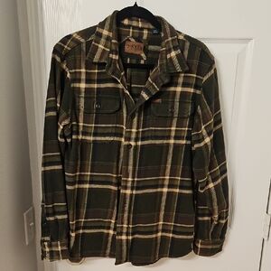 Orvis Olive and Tan Plaid Shirt